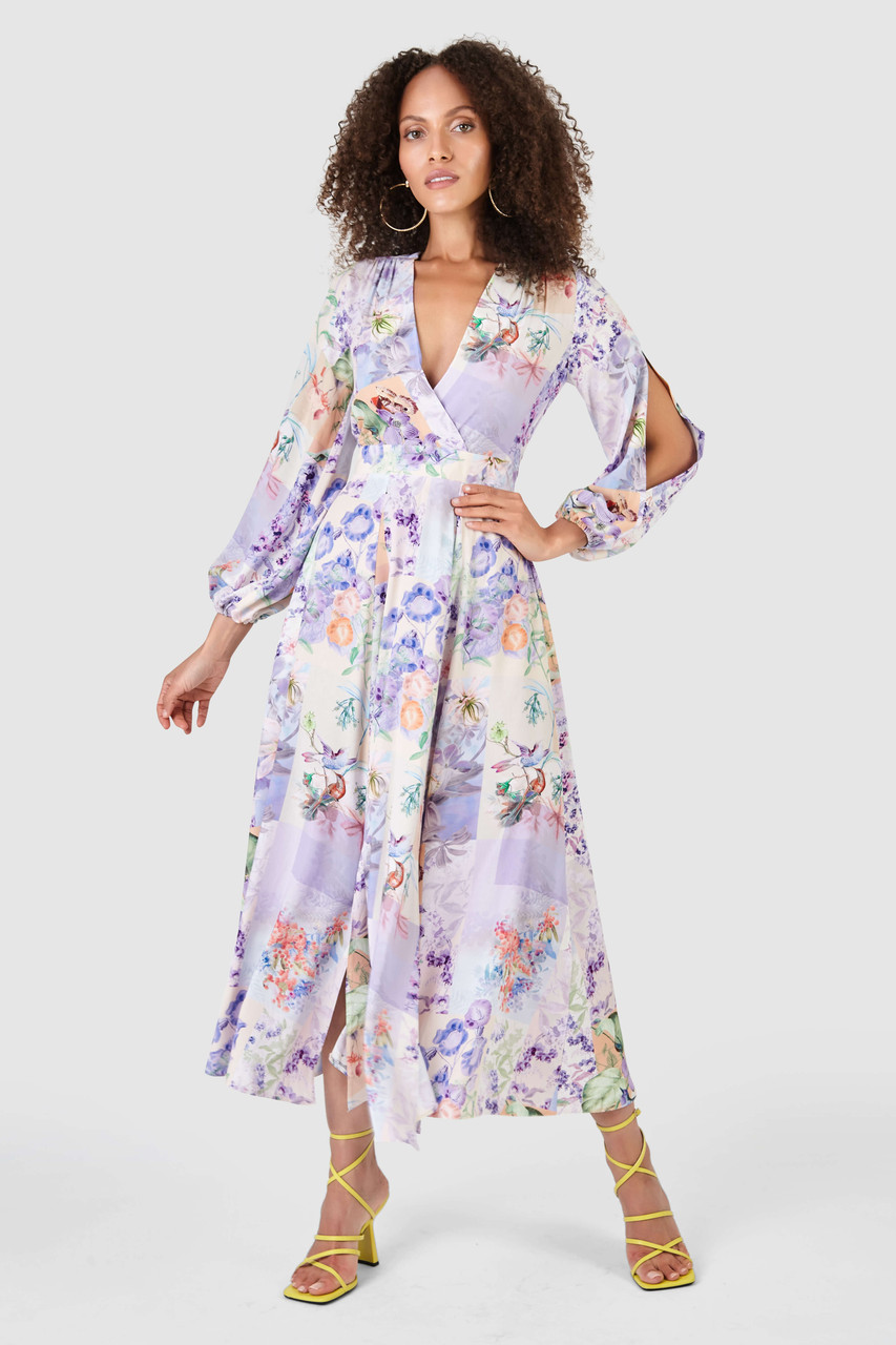 Closet London | Purple Floral Print Full Skirt Wrap Dress